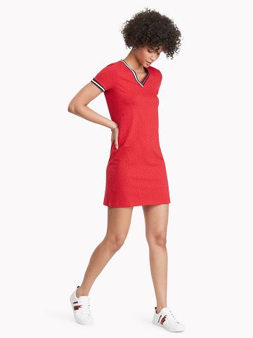 Red Women's Tommy Hilfiger Essential V-Neck Dot Print Dresses | AU_W21082