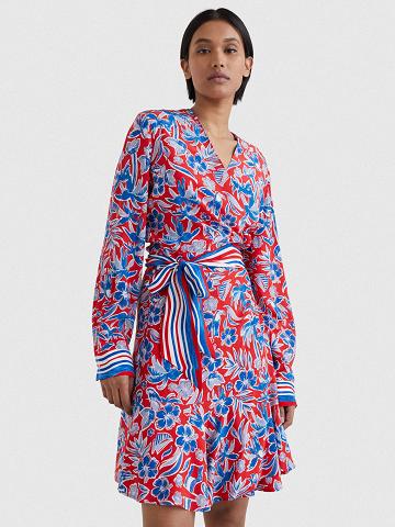 Red Women's Tommy Hilfiger Floral Wrap Dresses | AU_W21093