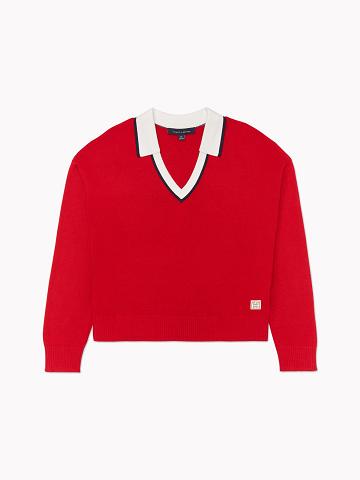 Red Women's Tommy Hilfiger Johnny-Collar Sweaters | AU_W21355