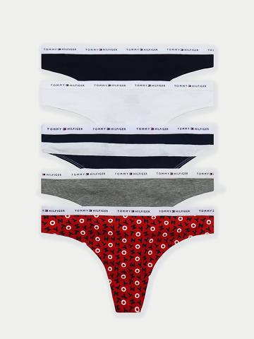 Red Women's Tommy Hilfiger Logo Mix 5PK Thongs | AU_W21567