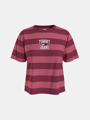 Red Women's Tommy Hilfiger Organic Cotton Collegiate Stripe T Shirts | AU_W21467