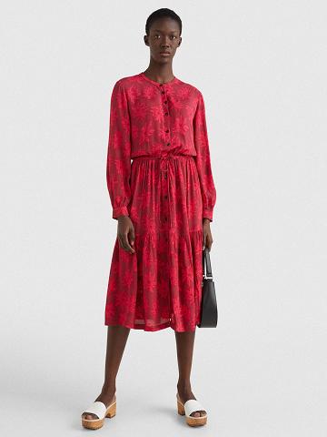 Red Women's Tommy Hilfiger Relaxed Fit Floral Maxi Shift Dresses | AU_W21110