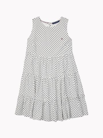 White / Blue Women's Tommy Hilfiger Tiered Dot Dresses | AU_W21133