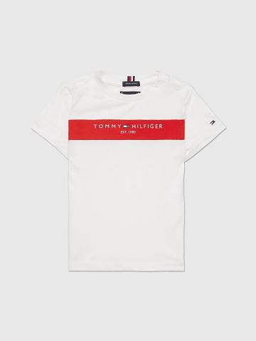 White Kids' Tommy Hilfiger Logo Stripe T Shirts | AU_G1252