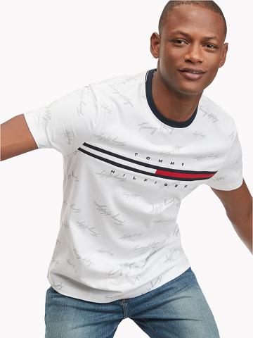 White Men's Tommy Hilfiger Essential script logo T Shirts | AU_M31032