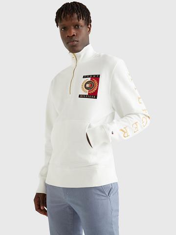 White Men's Tommy Hilfiger Icon square logo zip mockneck Sweatshirts | AU_M31127