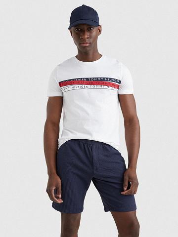 White Men's Tommy Hilfiger Logo Tape T Shirts | AU_M31053