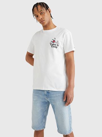 White Men's Tommy Hilfiger Take It Easy Logo T Shirts | AU_M31077