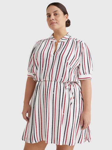 White / Multicolor Women's Tommy Hilfiger Curve Dot Shirtdress Dresses | AU_W21053