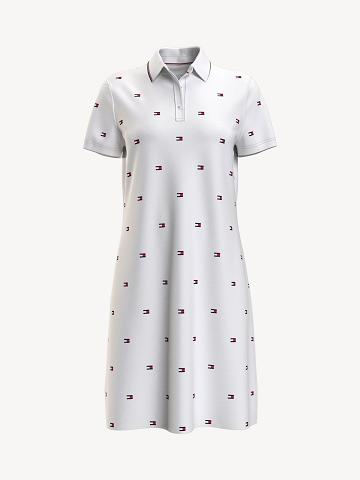 White / Multicolor Women's Tommy Hilfiger Essential Flag Print Polo Dresses | AU_W21064