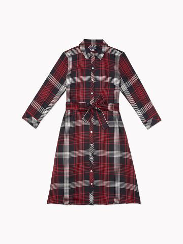 White / Multicolor Women's Tommy Hilfiger Essential Plaid Long-Sleeve Dresses | AU_W21071