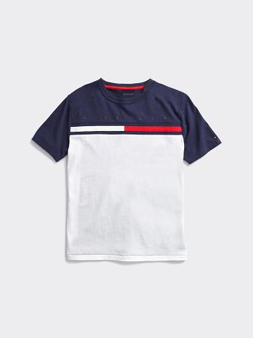 White / Navy Kids' Tommy Hilfiger Colorblock T Shirts | AU_B2167