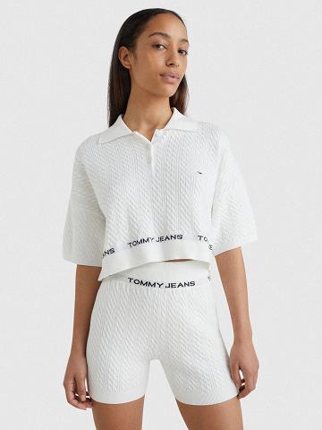 White Women's Tommy Hilfiger Cropped Polo Sweaters | AU_W21344