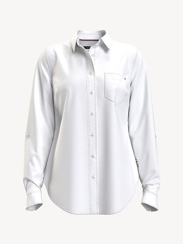 White Women's Tommy Hilfiger Essential Solid Oxford Shirts | AU_W21280