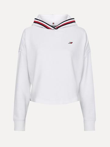 White Women's Tommy Hilfiger Organic Cotton Stripe Hoodies | AU_W21158