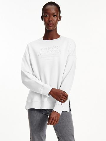 White Women's Tommy Hilfiger Organic Cotton Embroidered Logo Sweatshirts | AU_W21396