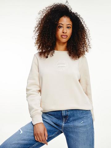 White Women's Tommy Hilfiger Organic Cotton Tonal Tommy Sweatshirts | AU_W21400