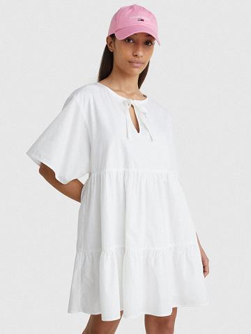 White Women's Tommy Hilfiger Tiered Kaftan Dresses | AU_W21134