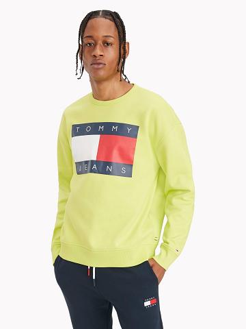 Yellow Men's Tommy Hilfiger Flag Sweatshirts | AU_M31121